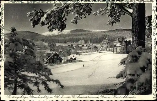Ak Karpacz Górny Brückenberg Krummhübel Riesengebirge Schlesien, Prinz Heinrichbaude, Winter