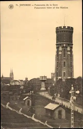 Ak Oostende Ostende Westflandern, Panorama de la Gare