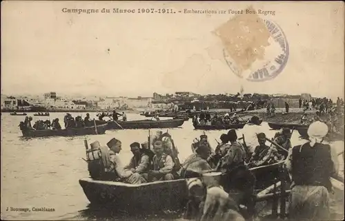 Ak Marokko, Campagne du Maroc 1907-1911, Embarcations sur l'oued Bou Regreg