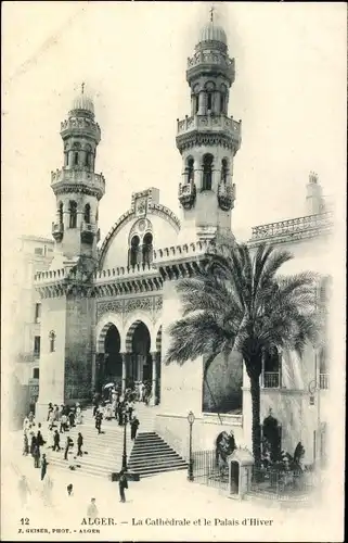 Ak Algier Alger Algerien, La Cathedral et le Palais d'Hiver, Kirche, Türme, Palme