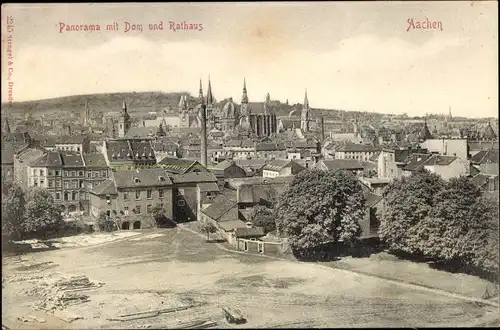 Ak Aachen in Nordrhein Westfalen, Panorama mit Dom und Rathaus