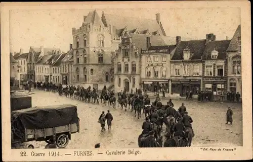 Ak Furnes Veurne Westflandern, Guerre 1914, Cavalerie Belge