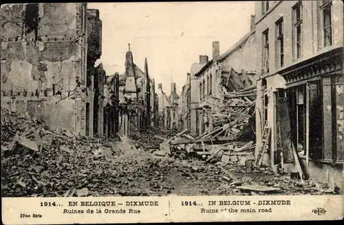 Ak Diksmuide Dixmude Westflandern, Ruines de la Grande Rue, Kriegszerstörungen, 1914