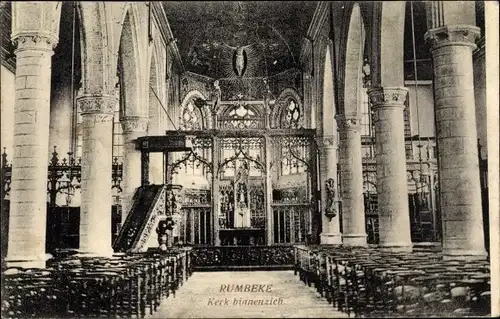 Ak Rumbeke Westflandern, Kerk binnenzich, Altar, Kanzel