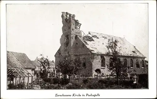 Ak Langemarck Langemark Poelkapelle Westflandern, Zerschossene Kirche, Ruine