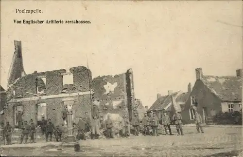 Ak Langemarck Langemark Poelkapelle Westflandern, Von Englischer Artillerie zerschossen, Ruine