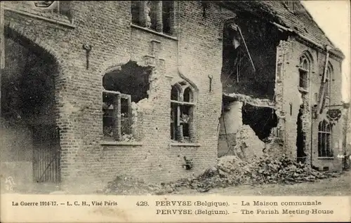 Ak Pervijze Pervyse Diksmuide Dixmude Westflandern, La Maison communale, Ruine