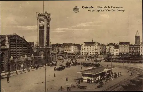 Ak Oostende Ostende Westflandern, Hotel de la Couronne vu de la place van der Sweep