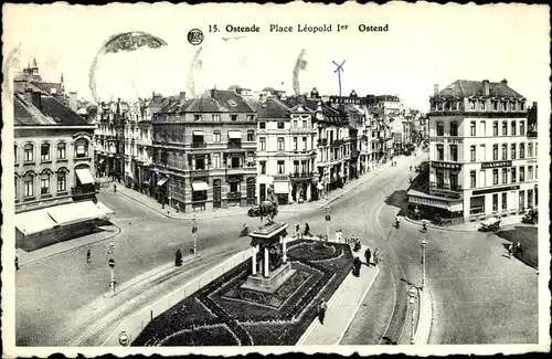 Ak Oostende Ostende Westflandern, Place Leopold 1er, Denkmal