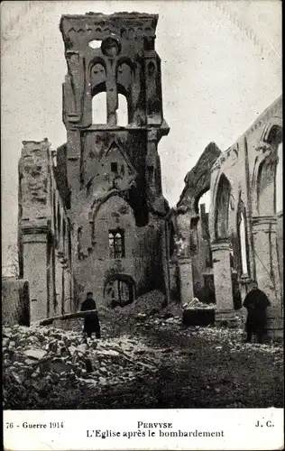 Ak Pervijze Pervyse Diksmuide Dixmude Westflandern, l'Eglise apres le bombardement