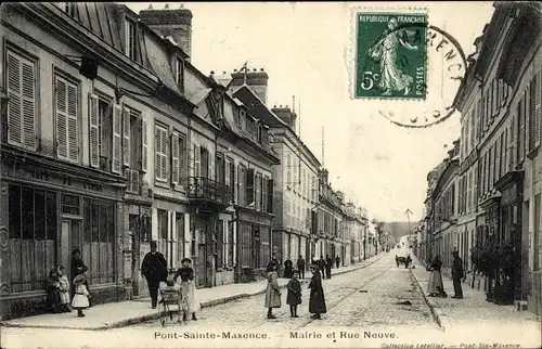 Ak Pont Sainte Maxence Oise, Mairie et Rue Neuve, Café