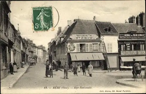 Ak Méru Oise, Rue Nationale, Anwohner