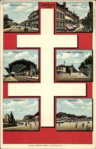 Wappen Litho Sarrebourg Saarburg Lothringen Moselle, Bahnhofstraße, Langestraße, Bahnhof, Markt