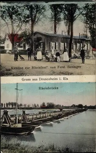 Ak Drusenheim Elsass Bas Rhin, Kantine zur Rheinlust, Rheinbrücke