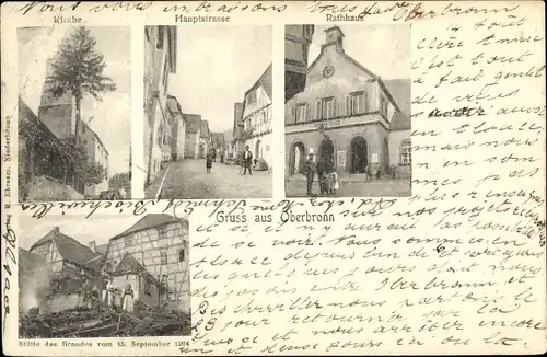 Ak Oberbronn Elsass Bas Rhin, Kirche, Hauptstraße, Rathaus