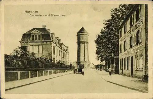 Ak Haguenau Hagenau im Elsass Bas Rhin, Gymnasium und Wasserturm