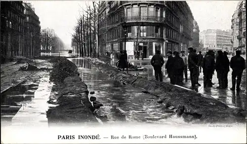 Ak Paris, Inondation, Crue, Janvier 1910, Rue de Rome, Boulevard Haussmann