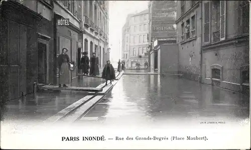 Ak Paris V, Crue de la Seine Janvier 1910, Rue des Grands Degrés, Hotel