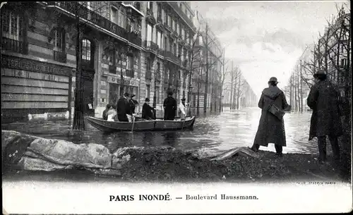 Ak Paris, Inondation, Crue, Janvier 1910, Boulevard Haussmann