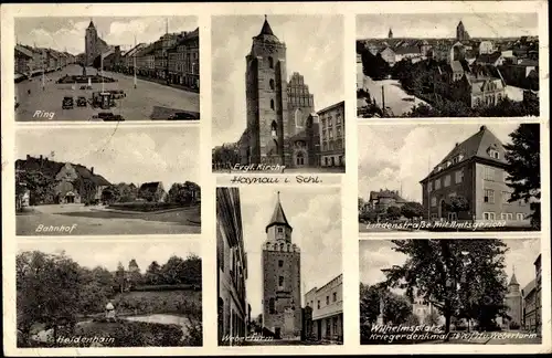 Ak Chojnów Haynau Schlesien, Bahnhof, Ring, Kirche, Lindenstraße, Wilhelmsplatz, Weberturm