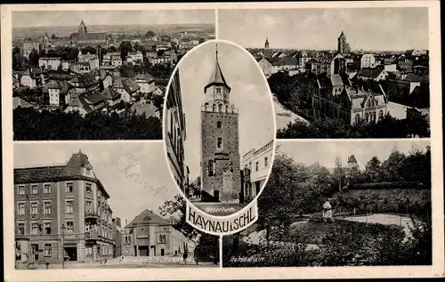 Ak Chojnów Haynau Schlesien, Teilansichten, Weberturm, Schützenhaus, Heldenhain