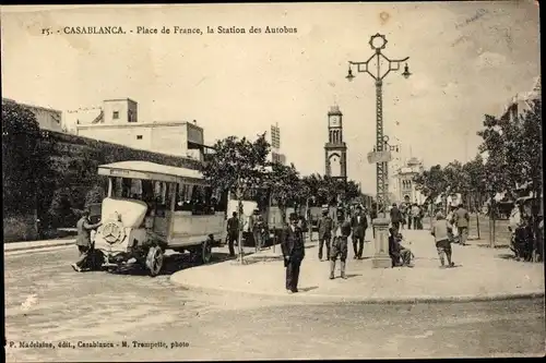 Ak Casablanca Marokko, Place de la France, la Station des Autobus