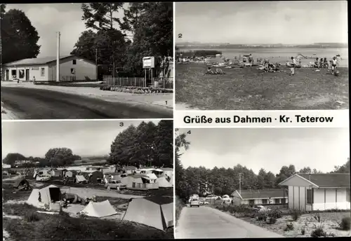Ak Dahmen in Mecklenburg, Konsum-Kaufhalle, Gaststätte, Campingplatz, Badestrand
