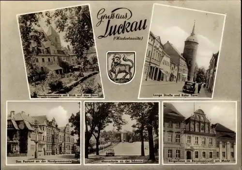Ak Luckau Niederlausitz, Bürgerhaus, Lange Straße, Turm, Postamt, Bürgerhaus