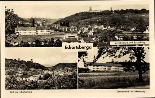 Ak Eckartsberga an der Finne im Burgenlandkreis, Zentralschule, Burg, Ort