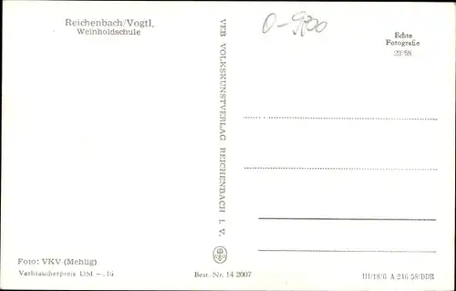 Ak Reichenbach im Vogtland, Außenansicht der Weinholdschule