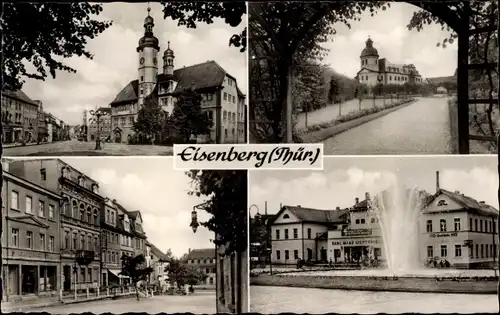 Ak Eisenberg in Thüringen, Stadtansichten, Kirche, Brunnen