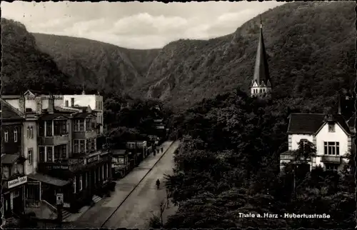 Ak Thale im Harz, Hubertusstraße, Teilansicht, Kirchturm