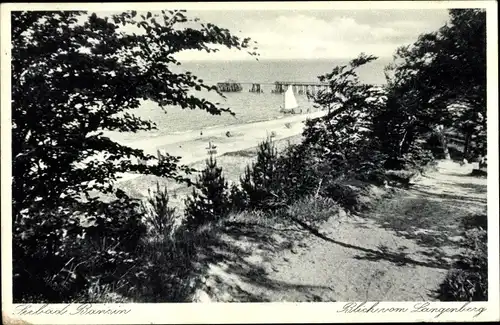 Ak Ostseebad Bansin Heringsdorf auf Usedom, Strandblick v. Langenberg aus