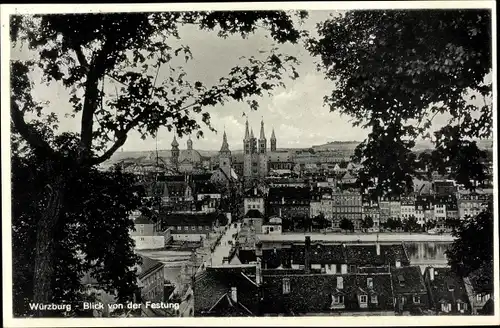 Ak Würzburg am Main Unterfranken, Blick von der Festung