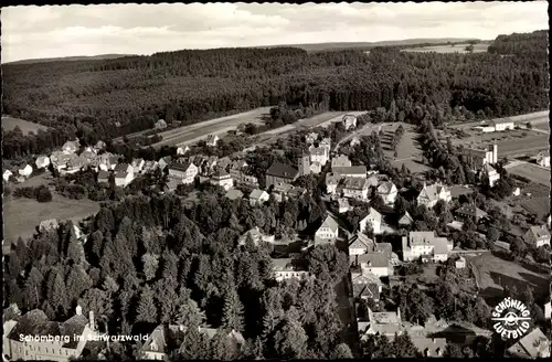 Ak Schömberg Loßburg im Schwarzwald, Fliegeraufnahme vom Ort