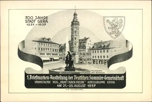 Ak Gera in Thüringen, 1. Briefmarkenausstellung der Deutschen Sammler Gemeinschaft 1937