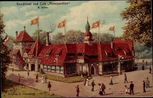 Ak Hamburg, 16. Deutsches Bundesschießen 1909,  Konditorei Café Alsterpavillon, H. Heinze