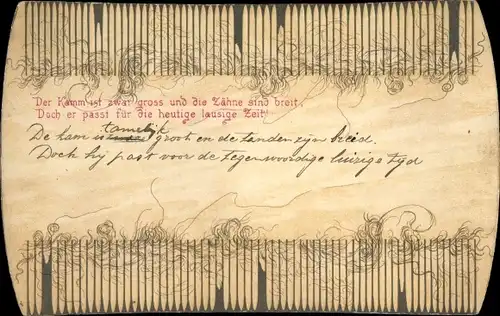 Litho Der Kamm ist zwar groß und die Zähne sind breit, doch er passt für die heutige lausige Zeit