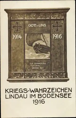 Ak Lindau am Bodensee Schwaben, Kriegswahrzeichen 1916, Gott mit uns