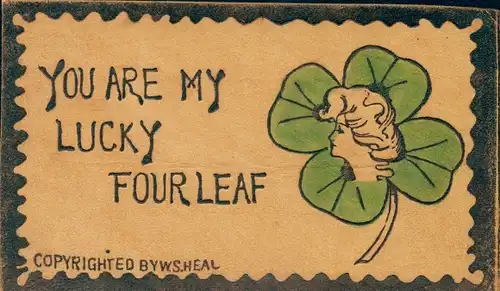 Leder Ak You are my lucky four leaf clover, Kleeblatt, Frauenportrait
