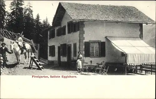 Ak Kanton Wallis, Berner Alpen, Eggishorn, Gasthaus Firnigarten, Pferd