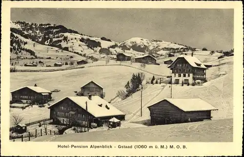 Ak Gstaad Saanen Kanton Bern, Hotel Pension Alpenblick, Winteransicht