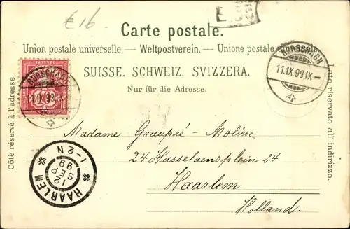 Litho Rorschach Kanton Sankt Gallen Schweiz, Totalansicht der Ortschaft, Segelboot