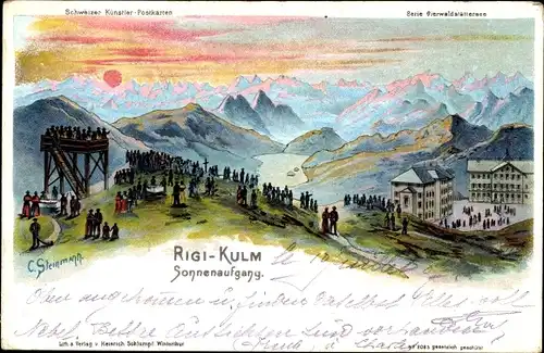 Künstler Litho Steinmann, C., Rigi Kulm Kanton Schwyz, Sonnenaufgang