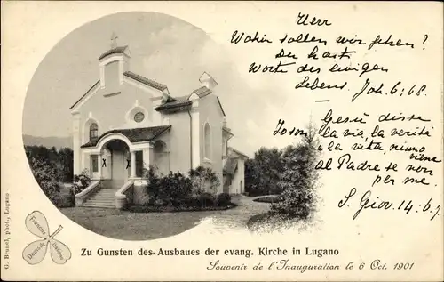 Ak Lugano Kanton Tessin Schweiz, Evangelische Kirche