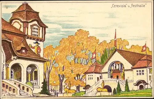 Künstler Ak Tieche, Bern Stadt Schweiz, Schweiz. Landesausstellung 1914, Cerevisia, Festhalle