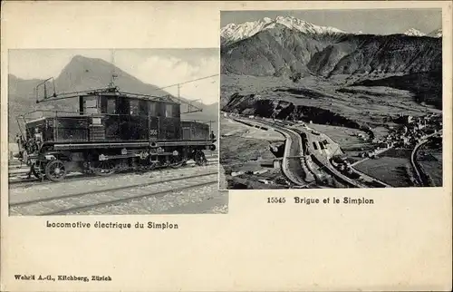 Ak Brigue Brig Glis Kanton Wallis, Locomotive electrique du Simplon, Blick auf den Ort