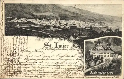 Ak Saint Imier Kanton Bern, Ecole Menagere, Blick auf den Ort