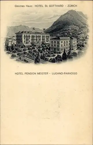 Ak Paradiso Lugano Kanton Tessin, Hotel Pension Meister