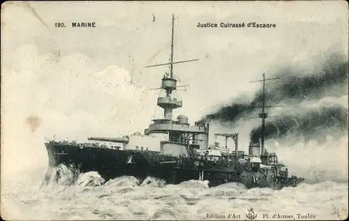 Ak Französisches Kriegsschiff, Marine Militaire Francaise, Justice, Cuirassé d'Escadre